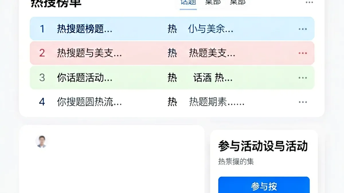 俺去也首页桌面端右侧边栏的热搜榜单和话题活动入口区块的布局细节展示